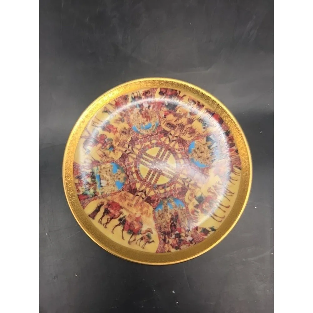 Vintage The Silk Road Porcelain Gold Decorated Kazakhstan Mini Plate